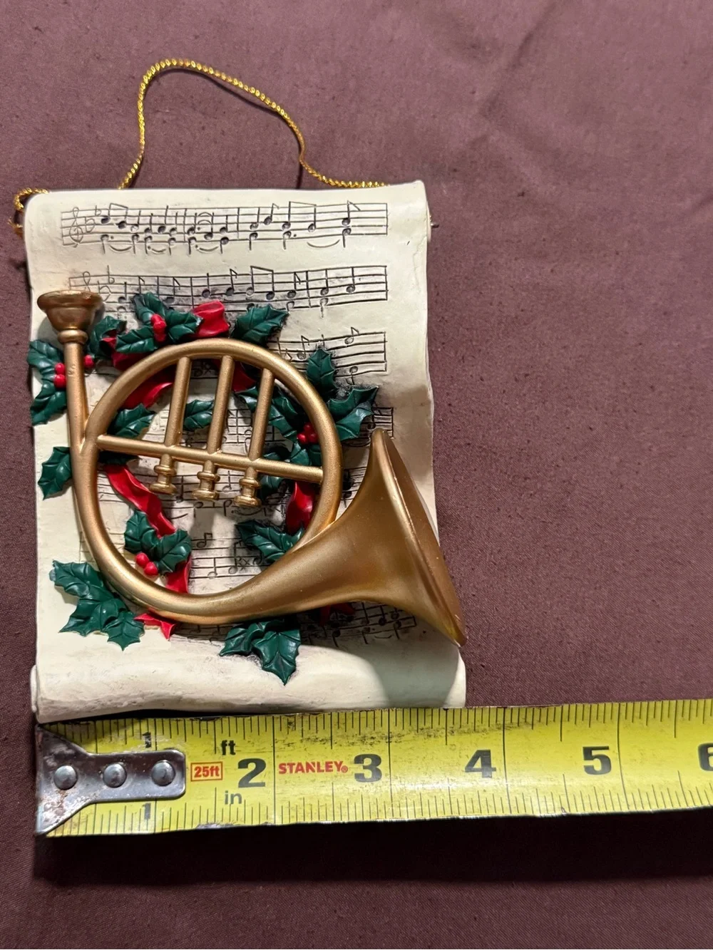 Vintage Christmas‎ French Horn Music Sheet Wall Plaque Ornament Holiday Decor